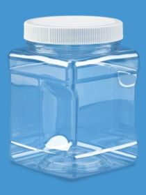 Clear Food Grade PET Plastic Square Grip Storage Jar w/Cap - 32 Fluid Ounces - 6-Jar Pack (3-4 Cup Storage Capacity) by Pride Of India 32 oz