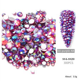 1bag 300 pieces of nail art accessories new nail art size mixed set color flat bottom rhinestones hot diamonds Symphony AB diamonds (Color: 03-Purple AB)