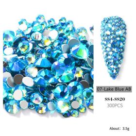 1bag 300 pieces of nail art accessories new nail art size mixed set color flat bottom rhinestones hot diamonds Symphony AB diamonds (Color: 07-Lake Blue AB)