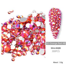 1bag 300 pieces of nail art accessories new nail art size mixed set color flat bottom rhinestones hot diamonds Symphony AB diamonds (Color: 02-Orange Red AB)