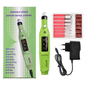 1Set Nail art small portable USB sander pen-type electric can be connected to the charging treasure unloading manicure type professional to remove dea (Color: Green)