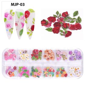 1 box of popular Christmas and Halloween three-dimensional nail art sticker ornaments;  flower and butterfly design nail art ornaments (Color: Flower style)