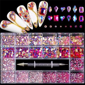 21 Grids a Box; Hot Sale 21 Grid Boxed Nail Diamond Flat Glass Shaped Diamond DIY Nail Rhinestone Nail Art Jewelry Set (design: 8)