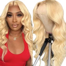 Lace Front Wigs Human Hair Pre Plucked HD Body Wave Lace Front Wigs (Color: Gold, size: 28in)