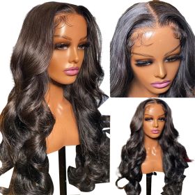 Lace Front Wigs Human Hair Pre Plucked HD Body Wave Lace Front Wigs (Color: Black, size: 22in)