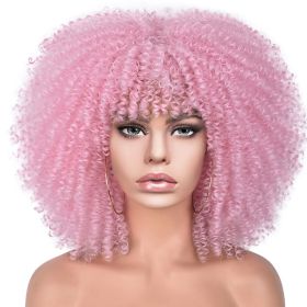 15Inch Curly Wigs for Black Women Afro Bomb Curly Wig (Color: Pink)