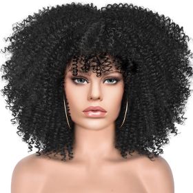 15Inch Curly Wigs for Black Women Afro Bomb Curly Wig (Color: Black)