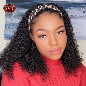 SVT Glueless Headband Wig Short Curly Human Hair Wigs For Women Human (Density: 250% 180 Density, Stretched Length: 20inches)