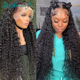 Rosabeauty 13x6 Deep Wave 30 40 Inch 13x4 Lace Front Human Hair Wig (Color: 4/27HL, Stretched Length: 16inches)