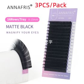 ANNAFRIS 3PCS/Pack 16 Rows Volume Classic Eyelash Extension C D Curl All Size Matte Black Individual False Eye Lashes Extension Salon Use Natural Soft (Curl & Thickness: 0.15 D, Length: 10mm)