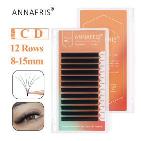 ANNAFRIS Easy Fan Eyelash Extension Automatic 1S Flowering 0.07mm Individual False Lashes Natural Soft Matte Black Volume Lash Extensions supplies (Length: 14mm, Curl: C)